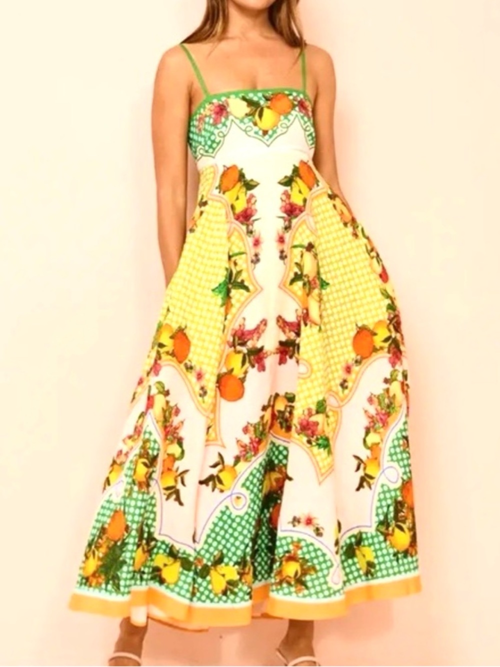 NWOT Sleeveless Yellow Citrus Print Maxi Dress